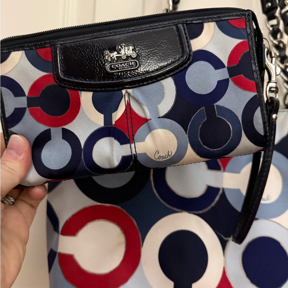 Coach Blue and Red Patterned Bag w/ matching wallet - Picture 2 of 5